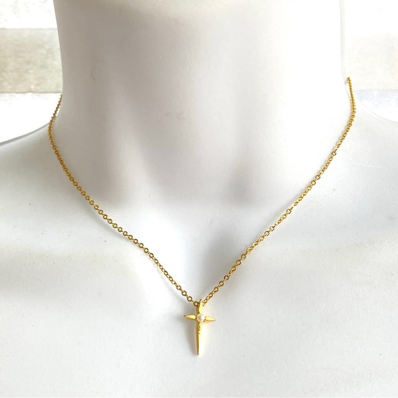 Dainty Gold Christian Cross Pearl Necklace - Picture 3 of 7